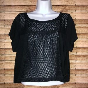 2/$15 Hollister Crochet Black Short Sleeve Shirt M